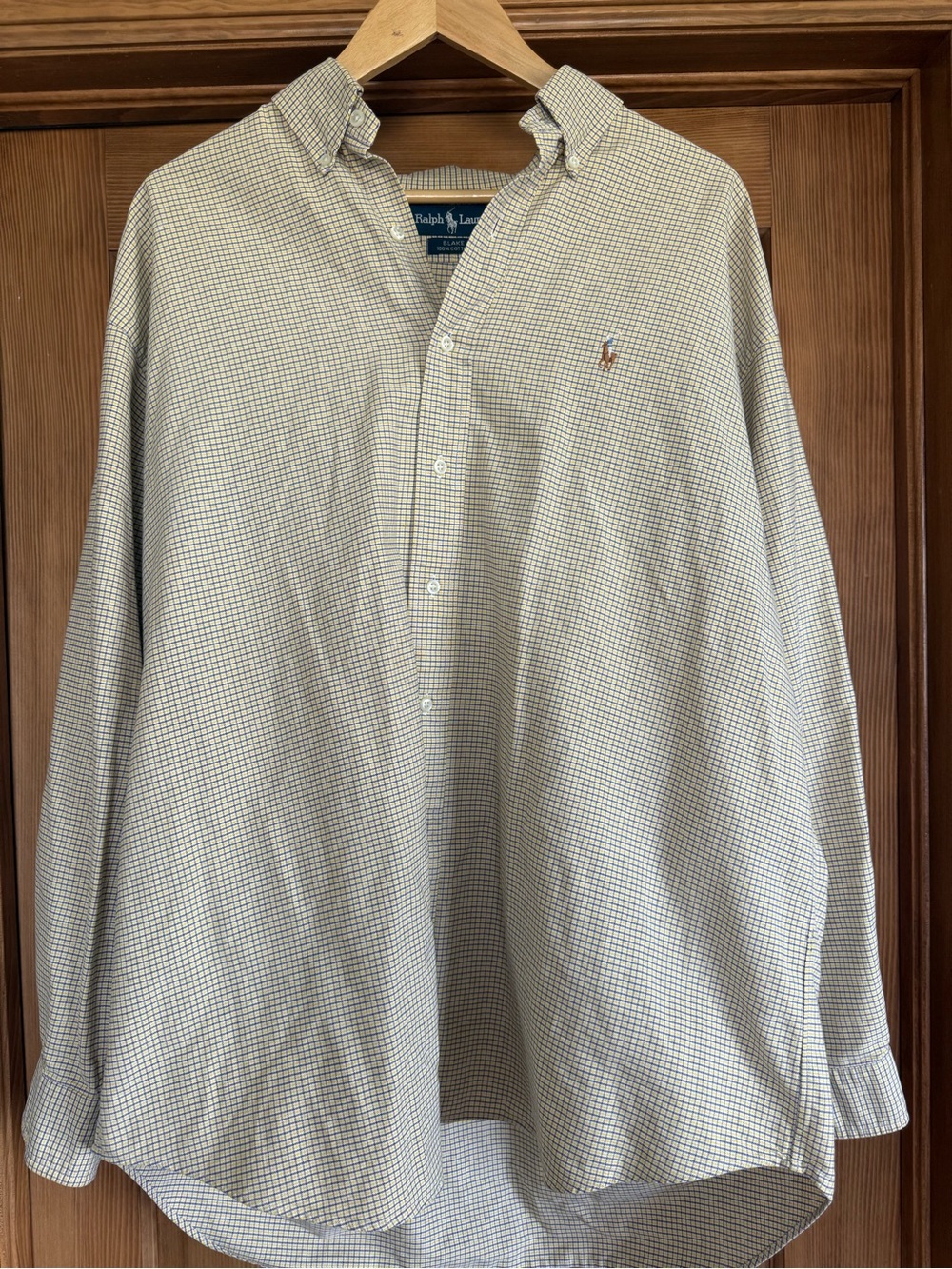Ralph Lauren Men’s Small Check Button-Down Shirt in Light Blue and Beige